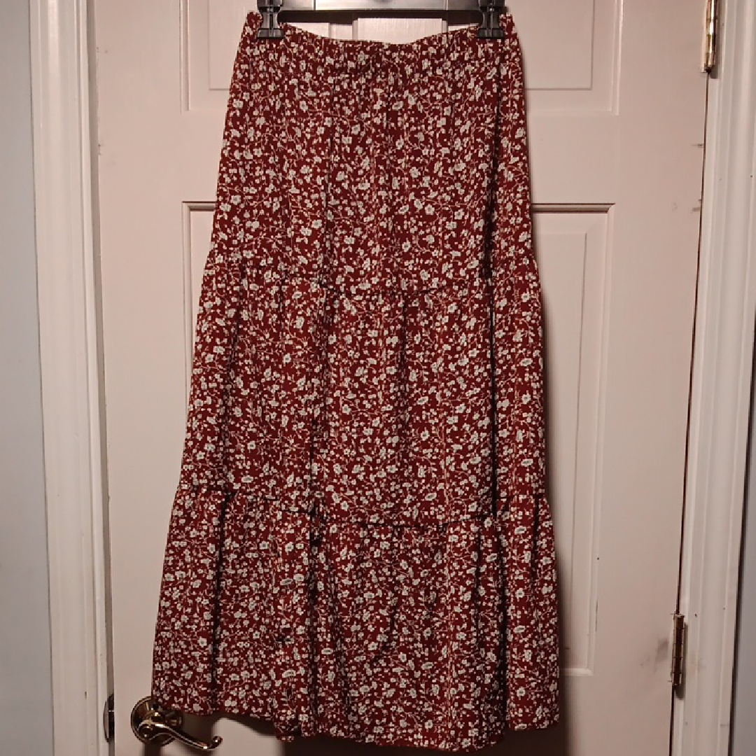 Women's Floral Print Maxi Skirt - Red And White